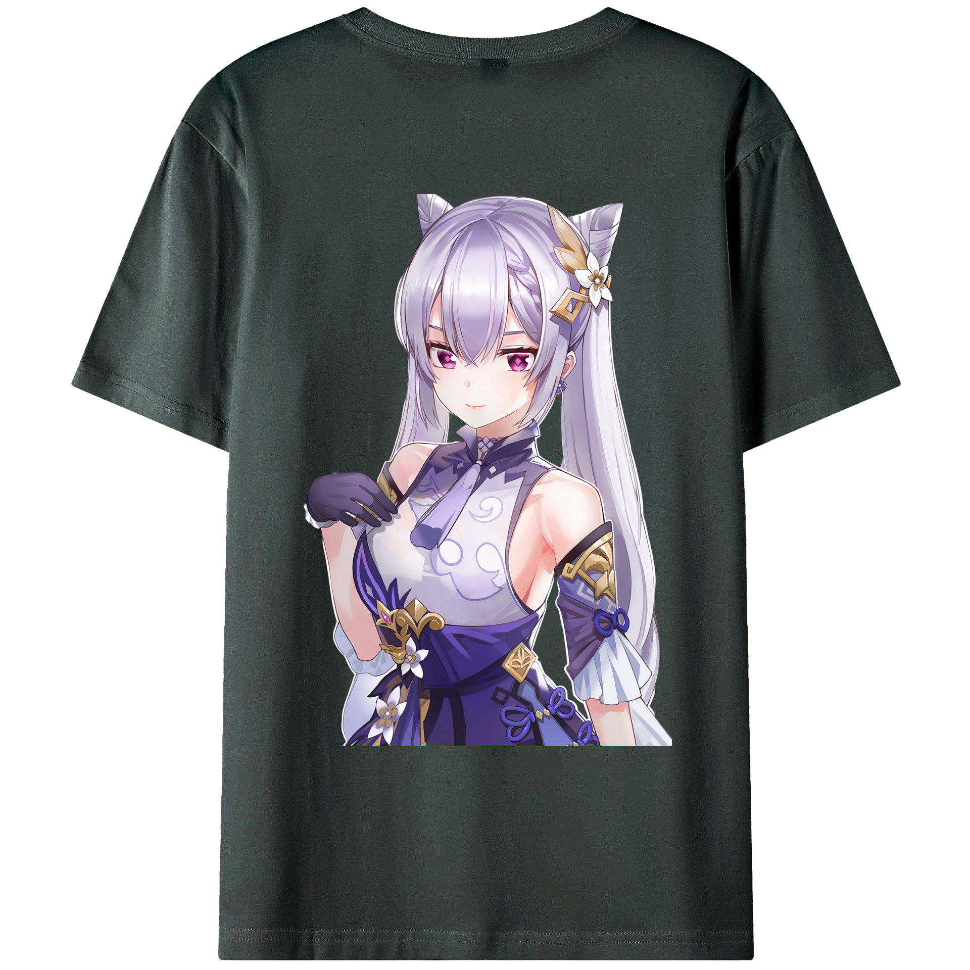げんし神 刻晴 こくせい genshin Kokusei 綿100％ メンズ半袖Tシャツ（バックプリント） 通気性